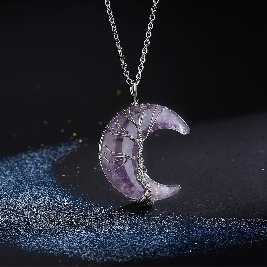 7 Chakra Amethyst Tree of Life Necklace, Wire Wrapped Pendant